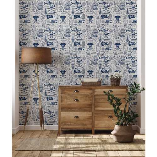 Pirate Ships Wallpaper: Navy & White Nautical Wall Decor