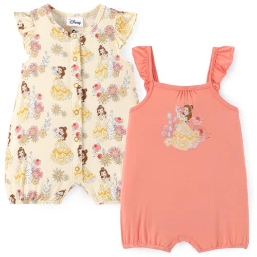 Disney Baby Girls Viscose Made from Bamboo 2 Packs Breathable Bodysuit with Ruffle Sleeves Romper Newborn to Infant