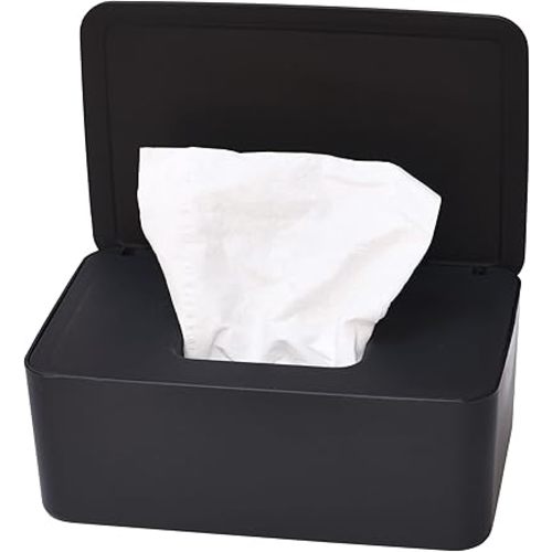Diaper Wipes Dispenser, Tissue Storage Box Case, Wet Wipe Dispenser Holder with Lid for Home, Office, Cars (Black)