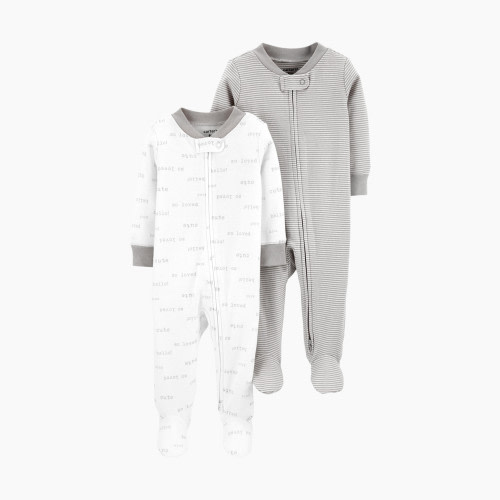 Carter's Zipper Footie with Snap (2 Pack) - White/Grey, Newborn