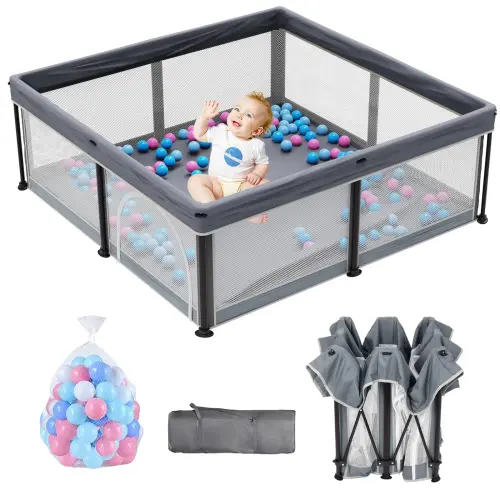 Foldable Baby Playpen for Babies and Toddlers, Large 50x50 Inch Portable Activity Center with Breathable Mesh, Zipper Gate, Mat & 50 Ocean Balls, Collapsible Play Pen For Babies, Playpen Play Yard Safety Play Yard #tiktokshopsummersale - TikTok Shop