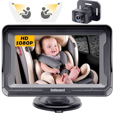 DoHonest Baby Car Camera HD 1080P - Rear-Facing Car Baby Monitor with Night Vision, Adjustable View Angle, Easy Setup, Anti-Glare Display, Safety for Kids & Infants
