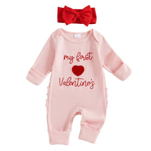 Splozh Boy Baptism Outfit Valentine's Day Outfit Baby Girl Clothes Heart Ruffle Long Sleeve Jumpsuit Cute Romper Red,Newborn