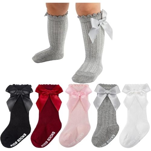 Baby Knee High Socks Non Slip Newborn Infant Toddlers Girl Stockings Cotton Bow Ruffle Long Socks Infant Dress Sock