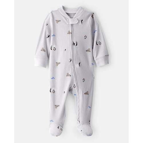 Baby Penguin Print Cotton Long-Sleeve Sleep & Play Pajamas - Grey | Carter's