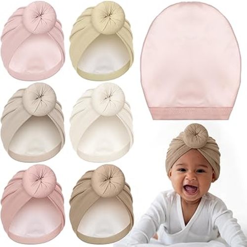 Shihanee 6 Pcs Satin Lined Baby Newborn Hats Beanie Hats Soft Silk Satin Bonnet Infant Toddler Cap for 0-6 Months Girls Boys
