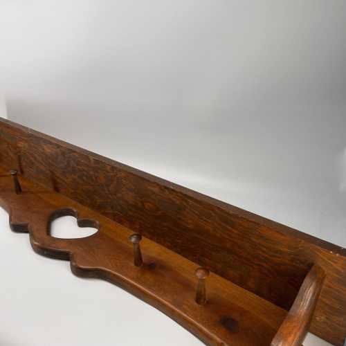Handmade Solid Oak Wall Shelf Heart Cutout 4 Pegs 36" Rustic Farmhouse Country