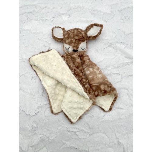Embroidered Deer Lovey: Personalized Minky Baby Security Blanket