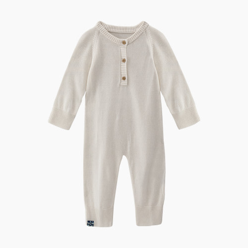 KicKee Pants Knitted Henley Romper - Natural, 0-3 Months