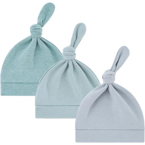 Cotton Baby Newborn Hats Set, 3 Pack, 0-6 Months
