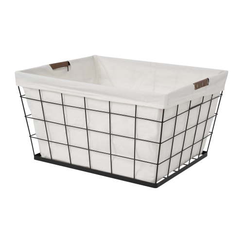 Better Homes & Gardens 60L Rectangular Steel Laundry Basket for Adult, Black & Natural