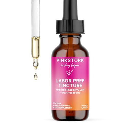 Pink Stork Gentle Birth & Labor Prep Tincture – Red Raspberry Leaf, Chamomile, Ginger & 8 Herbs – Third Trimester Pregnancy + Postpartum Recovery & Lactation Support – 2 oz Herbal Supplement