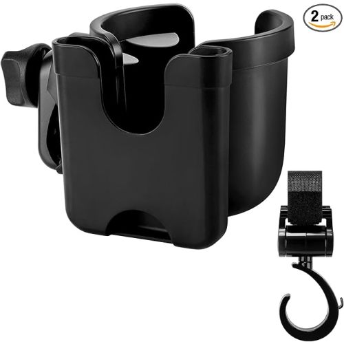 Accmor Stroller Cup Holder with Hook, Bike Cup Holder, Universal Cup Holder for Uppababy Nuna Doona Strollers, 2-in-1 Cup Phone Holder for Stroller, Bike, Wheelchair, Walker, Scooter