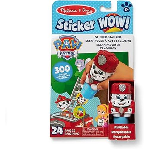 Melissa & Doug Sticker Wow!™ 24-Page Activity Pad and Sticker Stamper, 300 Stickers, Arts and Crafts Fidget Toy Collectible Character – PAW Patrol Marshall - FSC Certified