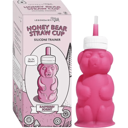 Legendairy Milk Honey Bear Straw Cup Silicone for Babies (Pink), 8 oz. Dishwasher Safe, Food Grade Silicone, Honeybear Sippy Cup for Ages 4+ Months