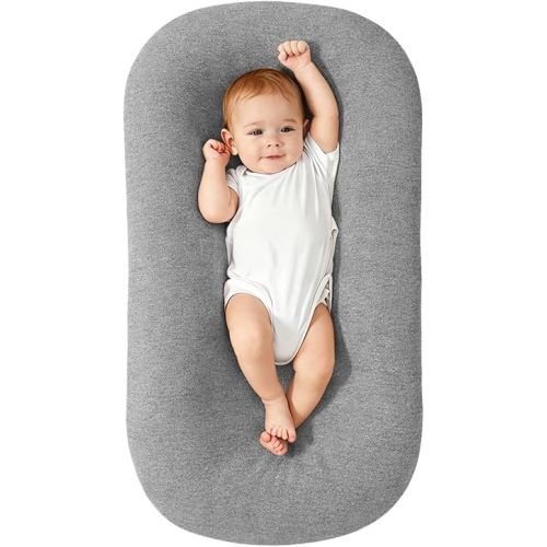 Baby Support Cushion for Newborn, Infant Support Cushion, Portable Tummy Time Mat for Home and Travel, Supervised Use, Soft Breathable Cotton, Baby Essentials Gift (Grey)