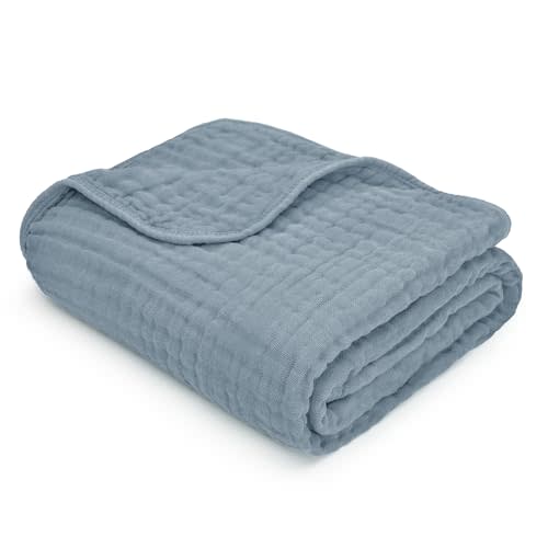 Comfy Cubs Muslin Baby Blanket - Soft, Lightweight, 6-Layer Cotton Swaddle Blankets for Newborns, Infants & Toddlers - 40" x 40" Large, Breathable & Versatile for Sleeping & Tummy Time - Pacific Blue