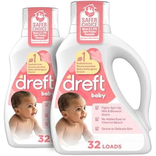 Dreft Baby Liquid Laundry Detergent, Gentle on Sensitive Skin Laundry Soap, 42 fl oz, 32 Loads, Pack of 2 (Packaging May Vary)