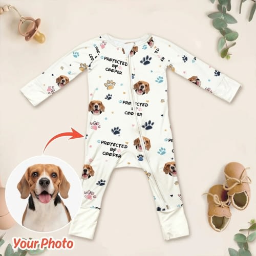 Custom Dogs Photo "Protected By" Convertible Zippered Romper – Zumbamboo