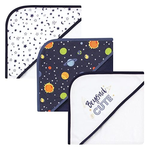 Hudson Baby Unisex Baby Cotton Rich Hooded Towels, Solar System, One Size
