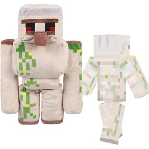 Pixel-Style Plushies Game Basic Stuffed Animal Mineworld Character Soft Toy, Video Game-Inspired Collectible Plushies (Iron Golem)