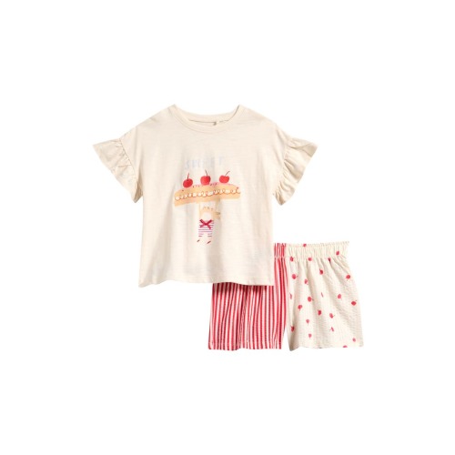 Kids' Flutter Sleeve Cotton Graphic T-Shirt & Seersucker Shorts Set