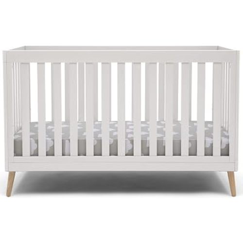 Delta Children Essex 4-in-1 Convertible Baby Crib, Bianca White with Natural Legs