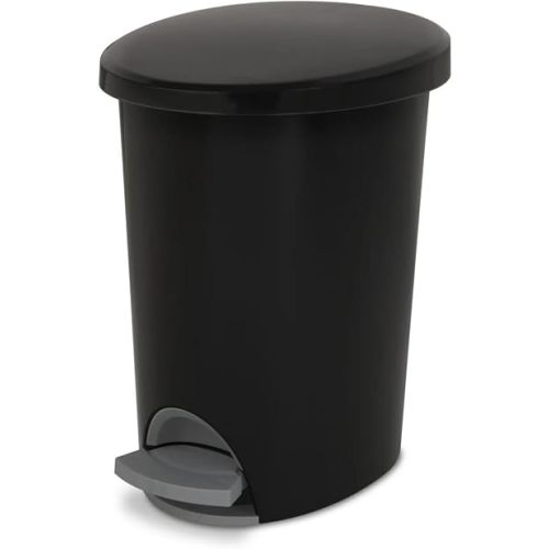 2.6 Gallon Trash Can Small Plastic Trash Can with Step On Foot Pedal and Lid Small Trash Bin Trashcan Waste Basket for Toilet, Office, Bedroom, Kitchen, Living Room, Black (1)