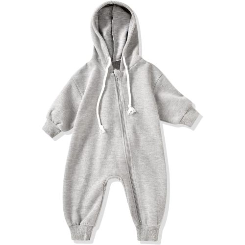 Unutiylo Unisex Baby Boys Girls Long Sleeve Onesies Infant Baby Zipper Hooded Jumpsuits Romper Loose Outfit Clothes