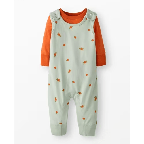 Baby Long Sleeve T-Shirt & Overalls Set | Hanna Andersson (Clementine on Seafoam, 3-6 M)