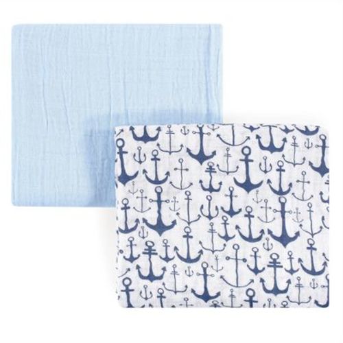 Yoga Sprout Baby Boy Cotton Muslin Swaddle Blankets, Blue Anchor, One Size