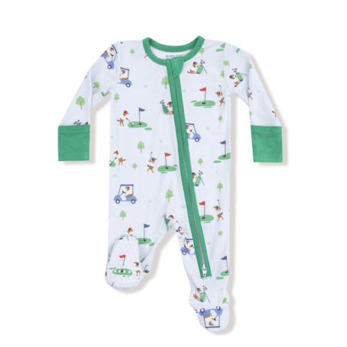2 Way Zipper Footie, Dog Green Golf - Angel Dear Sleepwear | Maisonette