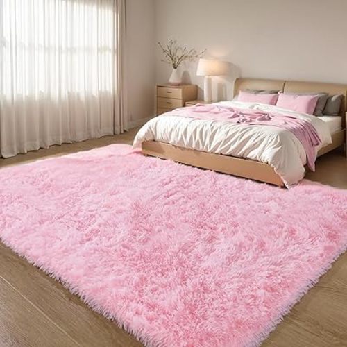 5x7 Pink Shag Rug for Girls Bedroom, Soft Plush Fluffy Carpet