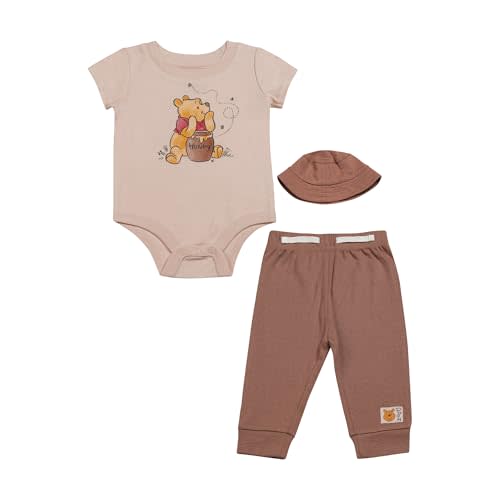 Magic Threadz Disney Clothes Baby Boys 3-Piece Outfit Set with Bodysuit, Pants & Hat – Lion King, Stitch, Pooh & Mickey 0M–9M