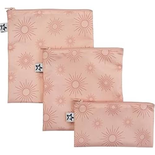 Tiny Twinkle Reusable Snack Bags for Kids – 3 Pack Snack Pouches & Sandwich Bag for Toddlers – Machine Washable, Mess-Proof for Lunch & Travel (Shine)