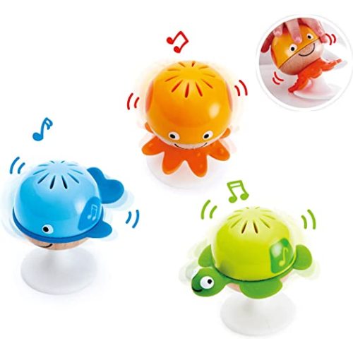 Hape Put-Stay Rattle Set | Three Sea Animal Suction Rattle Toys, Baby Educational Toy Set, Multi, 5'' x 2'' (E0330)
