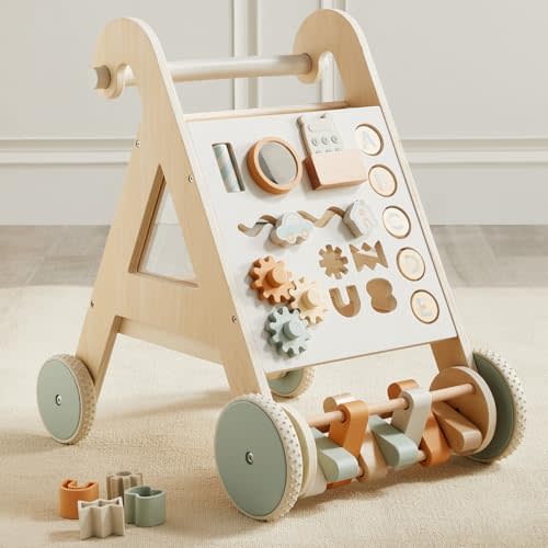Asweets Wooden Baby Walker, Baby Push Walker, Montessori Walker Toy for Boys and Girls, Step Right Up Activity Walker, Push Toys for Kids Development