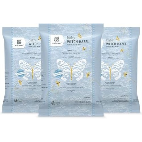 Grab Green Baby Witch Hazel Soothing Wipes, 3 x 32 Count, Rosewood