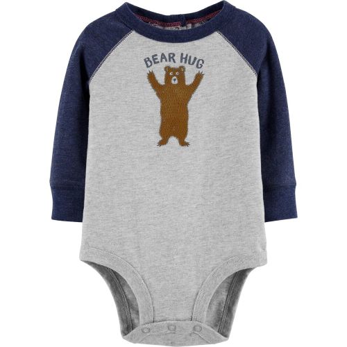Bear Hug Bodysuit - Grey Heather, Blue, Brown - 6M