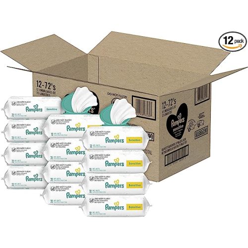 Baby Wipes, Pampers Sensitive Water Based Baby Diaper Wipes, Hypoallergenic and Unscented, 8 Pop-Top Packs with 4 Refill Packs for Dispenser Tub, 864 Total Wipes (Packaging May Vary) - 12x (8x Pop-Top Packs + 4x Refill Packs)