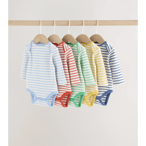 Buy Bright Stripe Long Sleeve Baby Bodysuits 5 Pack from Next USA