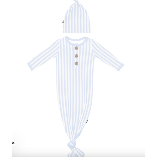 Knotted Gown with Hat Set in Small Mist Stripe - newborn