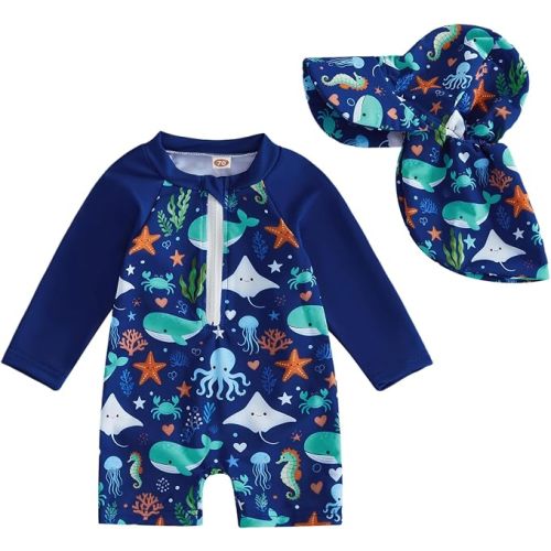 Hnyenmcko Baby/Toddler Boy Rash Guard Swimsuit Long Sleeve One Piece Zipper Swimwear Sunsuit Infant Bathing Suit Beachwear