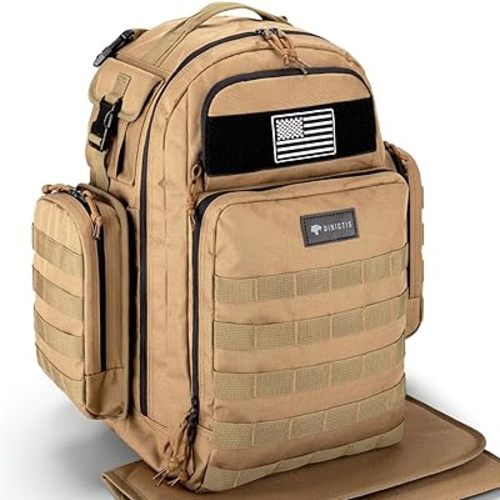 Dinictis Dad Diaper Bag, Mens Diaper Bag Backpack with Diaper Changing Mat, Military Diaper Backpack with Molle Webbing, Waterproof Pouch, Baby Wipes pocket, Insulated Bottle Pockets- Jungle Brown