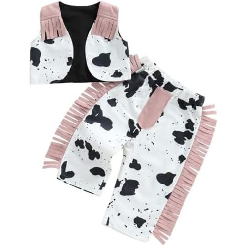 Toddler Baby Girl Western Outfit Cowgirl Smocked Top Bell Bottoms Set Bow Cow Spot Flare Pants Cute Summer Clothes