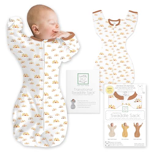 SwaddleDesigns Transitional Swaddle Sack, Arms Up Half-Length Sleeve & Mitten, Most Gradual Transition Swaddle for Newborn