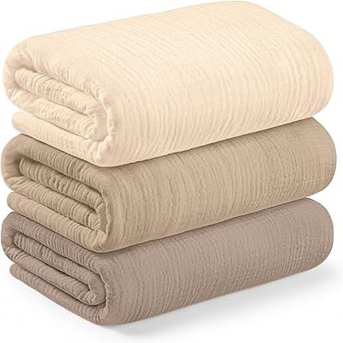 3-Pack Muslin Swaddle Blankets for Newborns Boy,Girl – 47x47 Large Cotton Muslin Baby Blanket, Nursery Swaddling, Neutral, Soft, Breathable, Light Infant Baby Receiving Cover(Ecru, Regular)
