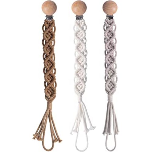 Boho Pacifier Clip for Boys Girls Pacifier Holder Leash Wooden Clips Handmade Braided Cotton Unisex Baby Shower Birthday Gift Christmas Gift