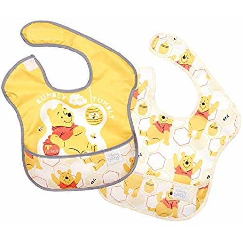 Bumkins Disney Winnie The Pooh SuperBib, Baby Bib, Waterproof, Washable, Stain and Odor Resistant, 6-24 Months (Pack of 2) - Hunny
