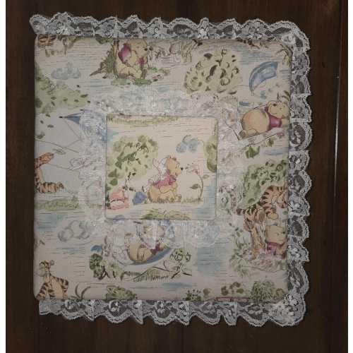 Handmade Shabby Chic Scrapbook Album: Winnie the Pooh 100 Acre Wood fabric with Lace Trim